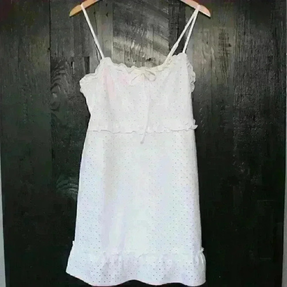 Chocolate Dresses & Skirts - EYELET White Stretchy Strappy Mini Ruffled Hem Dress Coquette Ibiza Women Small